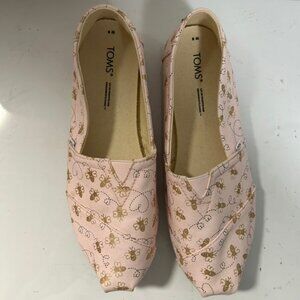 Tom's Womens Alpargata Bee Mine Print in Foil on Barely Pink Sz 8M EUC